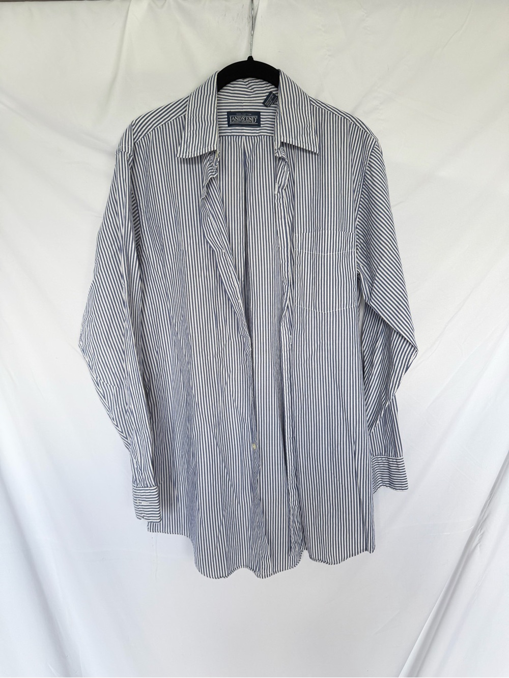 Lands' End Blue and White Striped Men's Button Down Shirt 100% Cotton